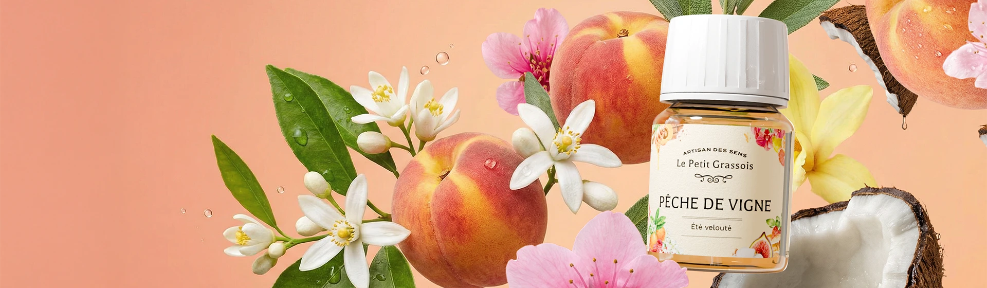 Image de fond du produit: Pêche de vigne : parfum pour bougies et savons