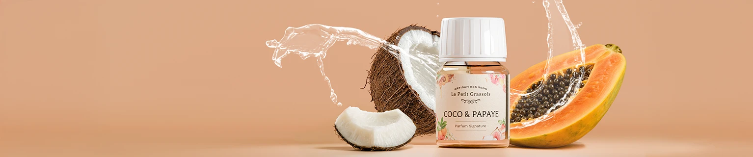 Image de fond du produit: Coco & Papaye : parfum pour bougies et savons